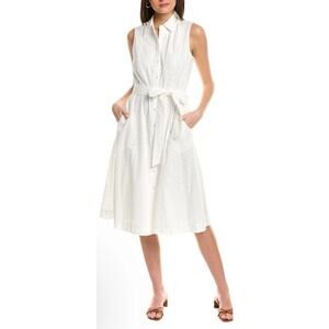 Anne Klein Eyelet Button Up Midi Dress Tie Waist NWOT Small ❤️